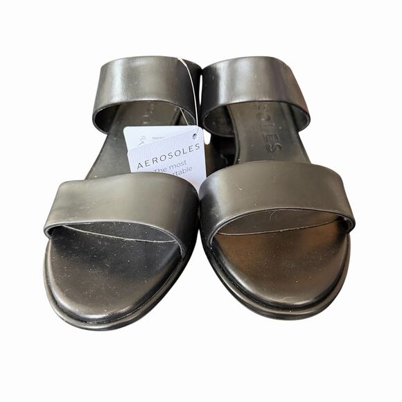 Aerosoles 10 Nika Comfort Sandals Slip On Block Thick Heel Black Leather - Picture 5 of 10